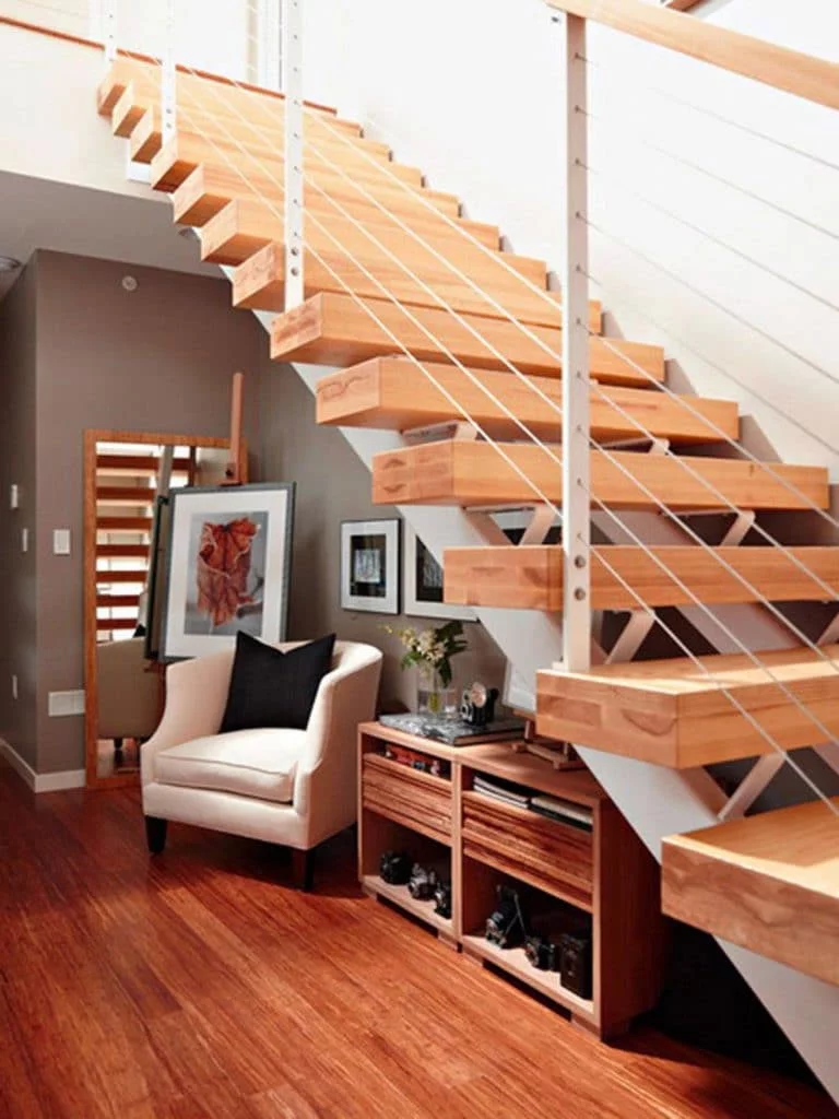 wood floating staircase