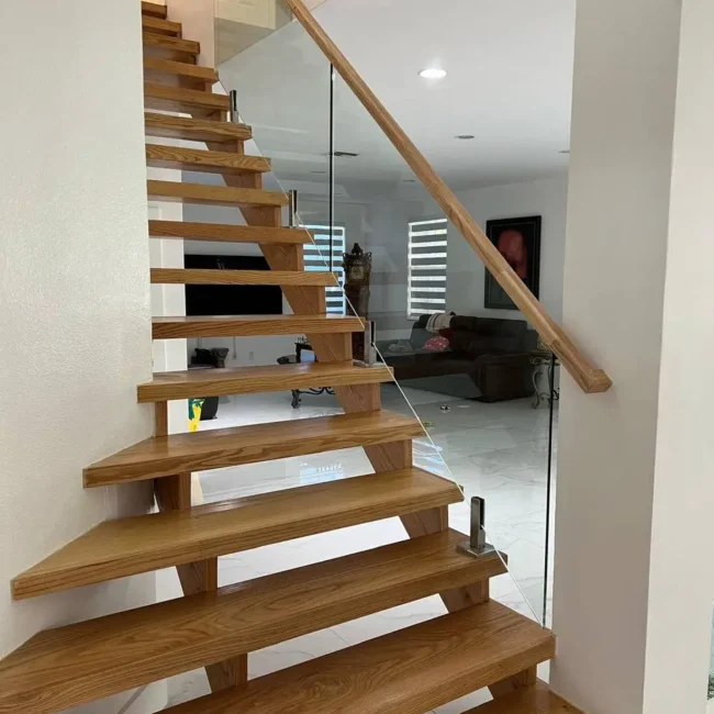 wood and glass staircase railing
