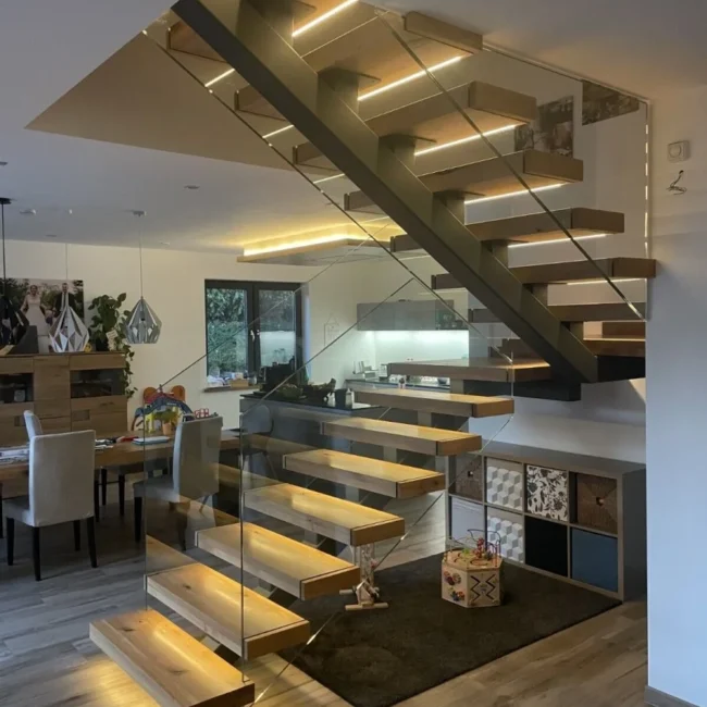 floating stairs with wood stringers