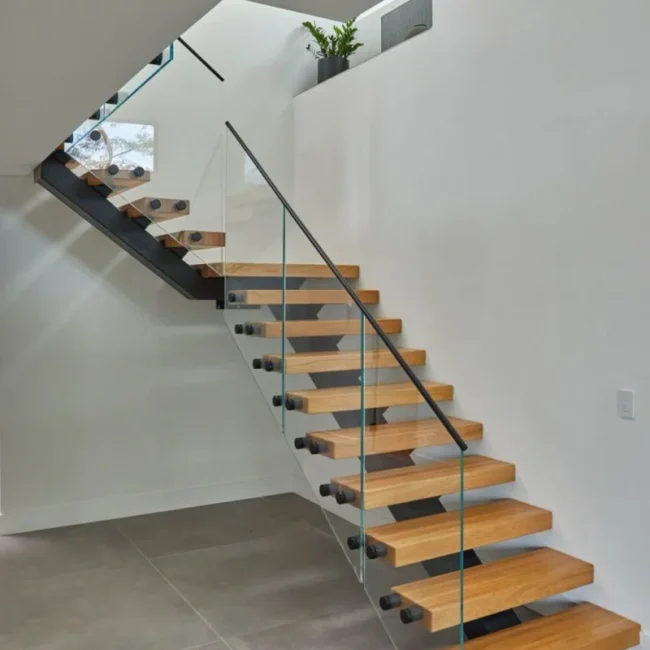 floating wood stair landing