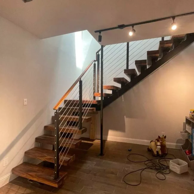 floating wood floor on stairs