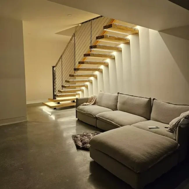 floating wood stair landing