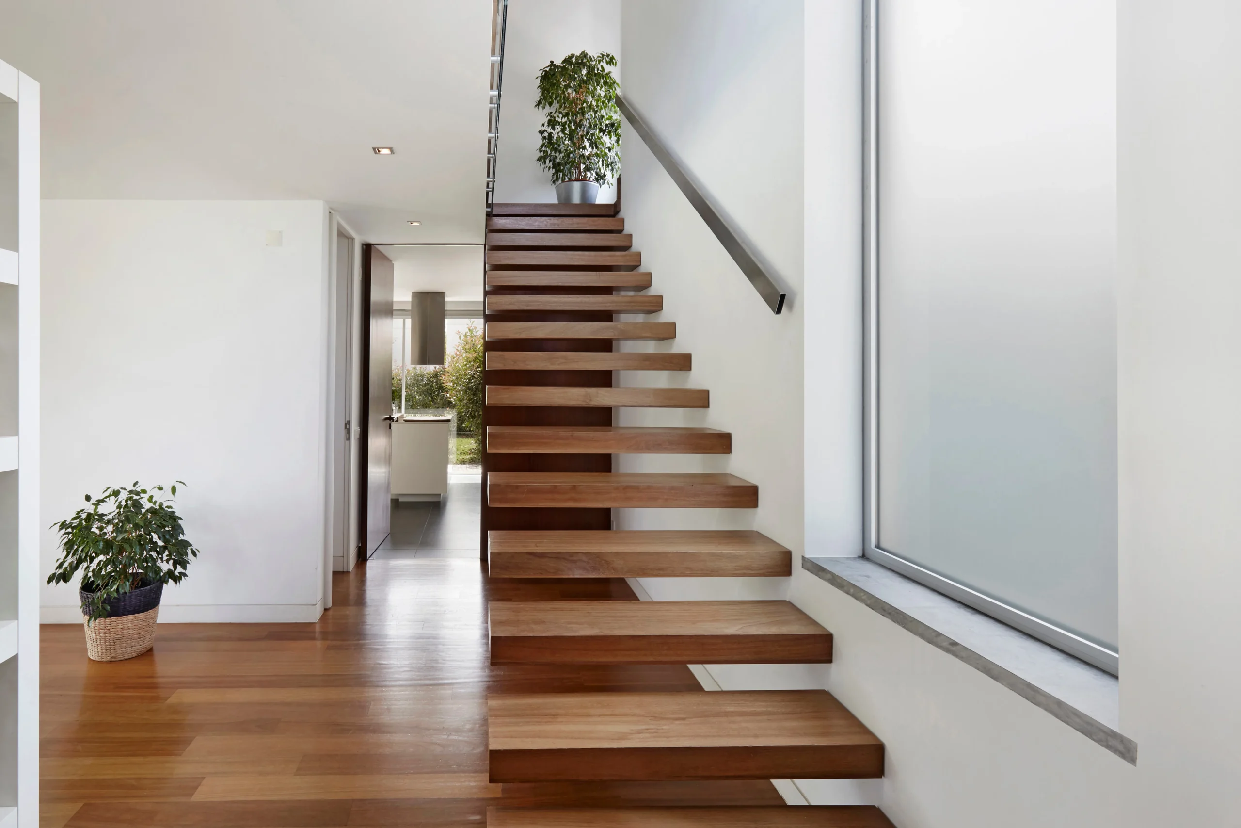 wood floating staircase