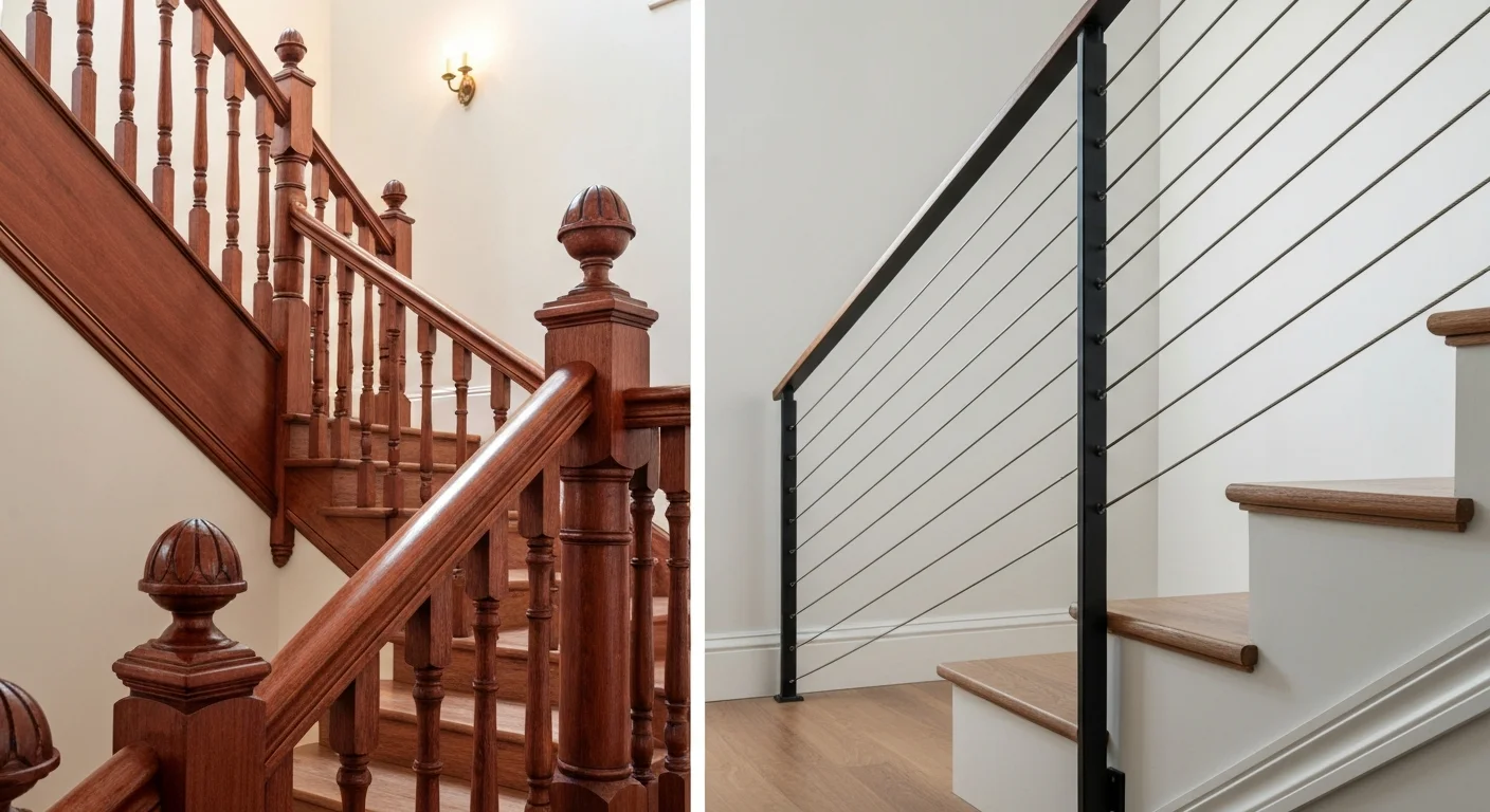 difference between railing and banister